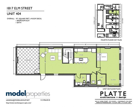 Floor plan for 1 bed, 1 bath, 971 sqft